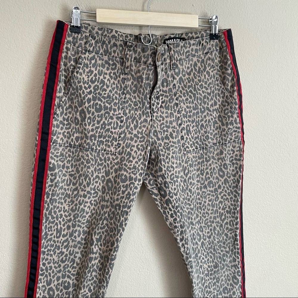 Pam & Gela Uniform Side Stripe Step Pants in Leopard - Picture 4 of 8